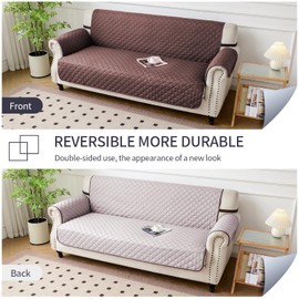 Fandyacke Reversible Loveseat Covers Couch Cover for 2 Cushion Couch Sofa Cover Washable with Elastic Straps Water Resistant for Dogs Pet Friendly (46''Loveseat,Chocolate/Beige)