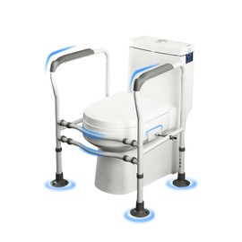 Adjustable Toilet Safety Rails for Seniors, HSSZXFR No-Punch Toilet Frame with Non-Slip Handles and Multi-Angle Adjustable Clamps, Toilet Stand Up Assist Support Frame for Elderly and Disabled