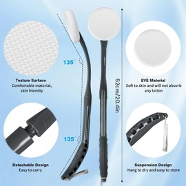 Lotion Applicator for Back, 20.5'' Replaceable Back Lotion Applicator, Easy Washable, Suitable for Use by Elderly, Men and Women（Grey）