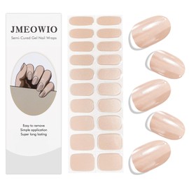 JMEOWIO Pearlescent Semi Cured Gel Strips Wraps Nail Art Sticker