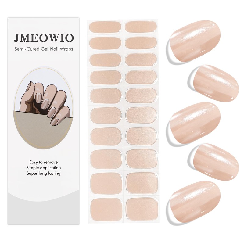 JMEOWIO Pearlescent Semi Cured Gel Strips Wraps Nail Art Sticker