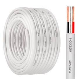 MOOKEERF 18 AWG 2 Conductor Stranded Shielded Plenum Cable 50FT 18/2 Shielded Wire White CL3P Jacket for Security/Alarm/Access Control/Sound-18AWG 2 Conductors Wire