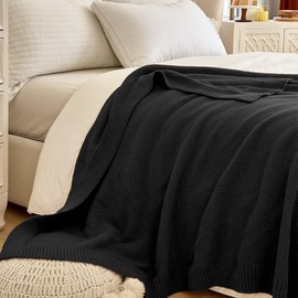 Black Chunky Cable Knit Throw Blanket Soft Cozy Lightweight Bed Blanket Spring Decorative Farmhouse Throw Blanket for Couch Sofa Bed Chair Living Room (Black, Throw 50" X 60")