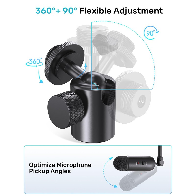 Etour Ball-and-Socket Head Microphone Adapter, 360° Swivel & 90° Tilt