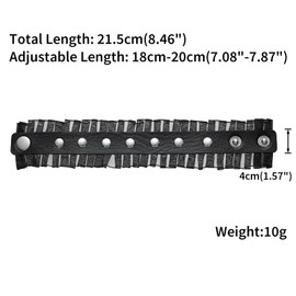 FM FM42 Black PU Simulated Leather Rivets Studded Lace Snap Button Adjustable Bracelet, Pack of 2 PCs