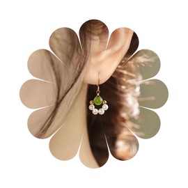 Aneneiceera Vintage Jade Pearl Dangle Earrings Gold Round Jade Earrings Small Pearl Hoop Drop Earrings Tiny Cluster Pearl Earrings Jewelry for Women and Girls