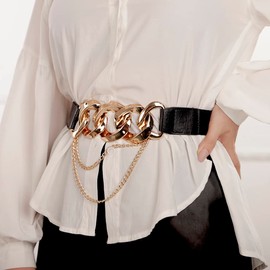 Wiwpar Boho Women's Wide Stretchy Cinch Belt Vintage Stretchy Waistband Fashion Ladies Belts for Women Dresses(black)