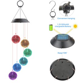 Idefair Solar Wind Chimes, Mobile Hanging LED Light Color Changing Wind Chime Birthday Gift for Mom Mother Laddies and Garden Patio Yard Decoration (Ball)