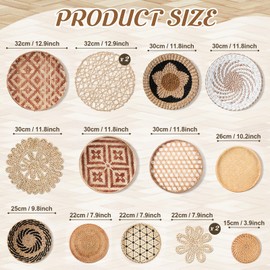 FillTouch Set of 15 Wall Basket Decor Boho Wicker Handmade Farmhouse Rustic Wall Decoration Woven Hanging Basket Decor for Bathroom Bedroom Living Room