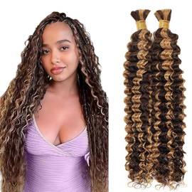 Evaxilc Deep Wave Human Hair for Braiding, Human Hair, Unprocessed, No Weft For Braiding Hair Extensions for Boho Braids, P427, Highlight Brown Colour, 24 24 Inches/61 cm
