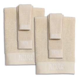 Rae Dunn 6-Piece Towel Set - 100% Cotton Towels for Bathroom Set - 2 Bath Towels 2 Hand Towels 2 Washcloths - Soft and Absorbent Luxury Bath Towels- - 500 GSM - Zero Twist - Gym, Hotel and Spa