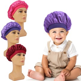 Thinp 3 Pcs Kids Satin Bonnet,Baby Bonnet Elastic Wide Band Baby Silk Bonnet Toddler Bonnet Soft Silk Bonnet for Sleeping Toddler Silk Bonnet for Kids Teens Toddler Girls Boys Curly Hair Natural Hair