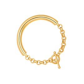 PEARLADA 18k Gold Bangle Bracelet for Women, Statement Half Chunky Chain Bracelet with Toggle Clasp