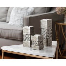 Tealight Candle Holder Set of 3 - Centerpiece for Living Room and Dining Room Table Decor, Coffee Table Decor, Ideal for Fireplace, Entrance or Bathroom (Dublin Silver)