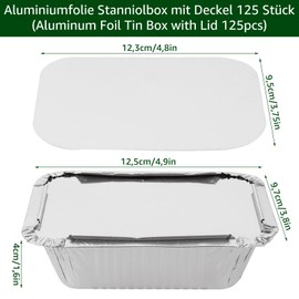Oungy Pack of 125 Aluminium Trays with Lids, Disposable Aluminium Grill Trays, 230 ml Aluminium Trays Grill Small, Fat Tray, Gas Grill, Aluminium Trays for Roasting, Cooking, Baking, Grill Tray,