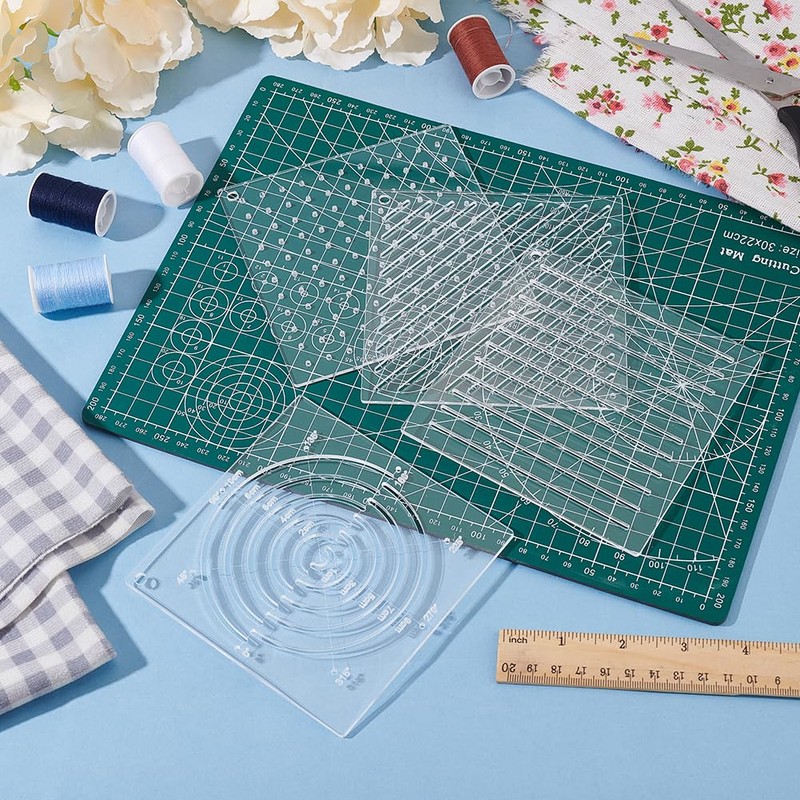 BENECREAT 4pcs Acrylic Sashiko Stencil Sashiko Template 12x12cm Point Line