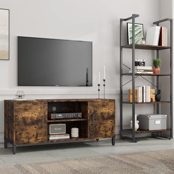 Novilla TV Stand for TV's up to 50 Inches, Modern Barn Door Entertainment Center TV Console, TV Table with Storage Bookcase Shelf for Living Room, 43 Inches, Brown