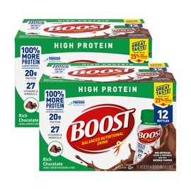 Boost High Protein Balanced Nutritional Drink, Rich Chocolate, Muscle Health & Energy with Protein, Vitamins & Minerals, 25% Less Sugars, 8 FL OZ Bottles, 12 CT (Pack of 2)