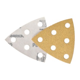 Mirka Gold Sanding Triangle Universal Sandpaper 93 x 93 x 93 mm / 6-Hole/Grain P80, Pack of 50 / for Sanding Plaster, Spatula, Chipboard, Wood, Varnish