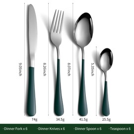 Novasteel 24-Piece Stainless Steel Silverware Set, 6-Person Flatware Set with Eco-Friendly Green Coated Handles, Dishwasher Safe and Rust Resistant, Silver