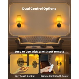 TECOMLIGHT Rechargeable Battery Operated Wall Sconce Set of 2, Wireless LED Wall Lights with Remote & Touch Control, Wall Mounted Lamp Lighting Fixtures Decor for Bedroom Living Room, Matte Black