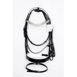 Aces Equine DRESSAGE BLING HORSE SHOW DIAMANTE BRIDLE BROWBAND BLACK LEATHER COLOUR (Cob) SIZE