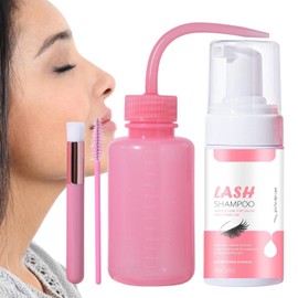 Kit de limpieza para extensiones de pestañas con botella de enjuague Limpiador de párpados y pestañas en espuma de 100ml con cepillo para desmaquillar en salón o casa