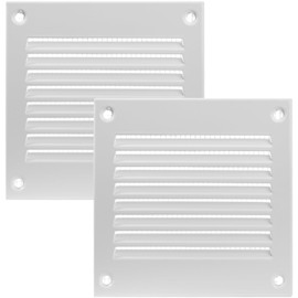 Vent Systems 4'' x 4'' Inch Pack of 2 White Air Vent Cover Metal Air Return Grill with Built in Pest Guard Screen HVAC Vent Cover for Home Improvement Vent Duct Cover 100x100 mm