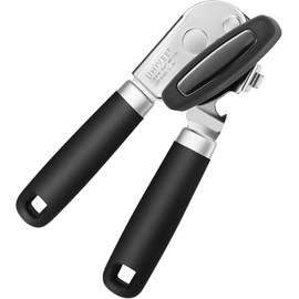 Febbya Manual Can Opener, Super Sharp, Can Opener for Seniors, Without Sharp Edges, Adjustable Multifunctional Can Opener with Magnet, Soft Grip Button, Plus Size, Black