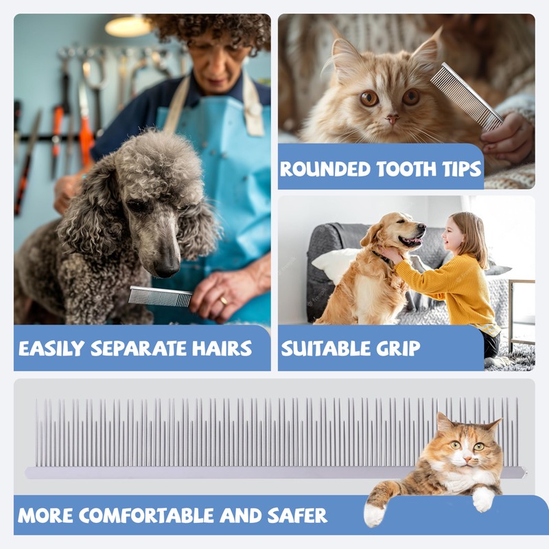 Professional 6 In Dual Tooth Pet Grooming Comb for Short-Haired