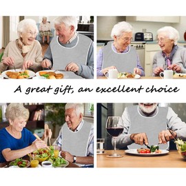 OUDI LINE Adult Bibs for Eating, Waterproof Clothing Protector with Terry cloth, premium senior adult bibs for man woman eating cloth, Machine Washable, Gray (4Pcs)
