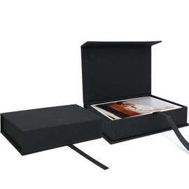 Vienrose Linen 4" x 6" Photo Cases and Postcard Keeper Storage Container Box 1Pcs for Photo, Postcard, Decorative Paper, Black