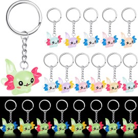 Henoyso 12 Pcs Axolotl Keychain Cartoon Keychain 3D Axolotl Birthday Decorations Kawaii Axolotl Party Favors Axolotl Charms Pendant Accessories for Key Backpack, Birthday (Luminous)