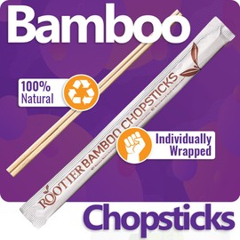 Bag Market | 100 Pairs x Disposable Bamboo Chopsticks - Individually Paper Wrapped in Pairs - 229mm (9 Inches) - Suitable for Food Use, Sushi or Chinese Cuisine