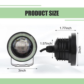 GRANDI Car Angel Eye LED Fog Light, 3" Round Fog Lights, Universal Super Bright Daytime Running Light (Ice Blue)