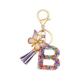 Alphabet exquisite small gift charms keychains, handbag charms, car accessories, butterfly tassel keychains (B)