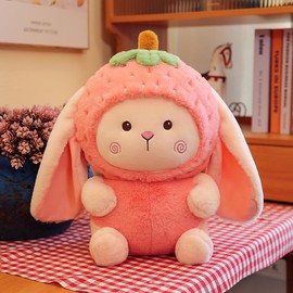 UiewUiu Plush Toy Bunny Strawberry Pink Stuffed Bunny Christmas Stuffed Animal Soft Cuddly Birthday Gifts for Kids Boys Girls Girlfriend 11.8 Inches