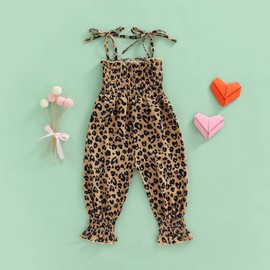 Thilsidee Infant Toddler Baby Girls Off Shoulder Romper Summer Sleeveless Suspender Jumpsuit Heart&Leopard Print Bodysuit(Leopard khaki,6-12 Months)
