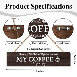 Gkodw Please Do Not Disturb My Alone Time With My Coffee Wooden Hanging Plaque, Funny Wood Sign for Office Home Front Door Decor, Do Not Disturb Door Hanger for Coworker Friend