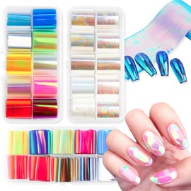 DANNEASY Glass Nail Foil Stickers, 20 Rolls Glass Fragments Foil Paper and 10 Rolls Nail Transfer Foils Aurora Laser Design Decals DIY&Salon Manicure Accessories