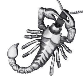 Materia 925 silver necklace pendant men's zodiac sign scorpion pendant men women antique black with box #KA-62, Sterling Silver, No Gemstone