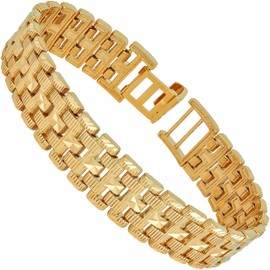 LIFETIME JEWELRY 18mm Wide Brick Bracelet for Men and Teen 24k Real Gold Plated (Gold, 9 inches)