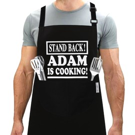 LINEN CLOSET® Adjustable Bbq Aprons for Men Funny Chef Cooking Aprons Kitchen Grilling Gifts for Dad Son Father Husband with 2 Pockets- Adam Cooking Apron