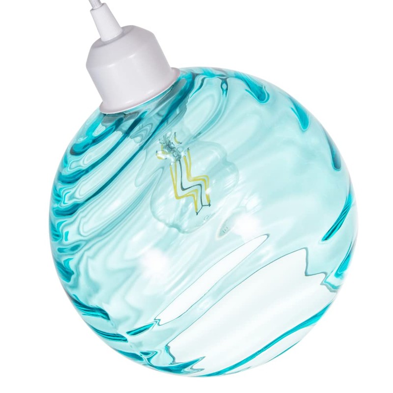 Modern Designer Soft Teal Circular Ribbed Glass Non Electric Pendant