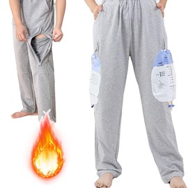 AUSTYLCO Fleece Lined Winter Urine Bag Holder Pants with Zippered Pockets,Incontinence Catheter Pants,Urine Bag Holder Trousers for Nephropathy Nephrostomy,Cystostomy,Eelderly