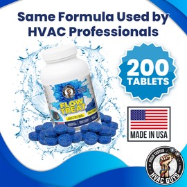 HVAC GUYS – Flow Treat Tabs - 200 Tablets | AC Drain Line Cleaner | Prevents Odors, Keeps HVAC Drain Pan Clean, Prevents Overflow | One Tablet Lasts up to 4 Weeks