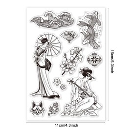 PH PandaHall Oriental Style Silicone Clear Stamps, Cherry Blossoms Rubber Stamp Ukiyo-e Silicone Stamp Transparent Stamps for Card Making Decoration and DIY Scrapbooking 6.3x4.3inch