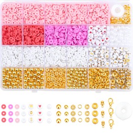 DUQGUHO Clay Beads Kit for Bracelets Friendship Bracelet 3240 Pcs Pink Purple White 6mm Beads, Charms for Jewelry Making for Adults Women Crafts Gifts