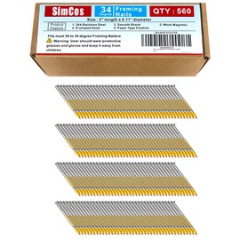 SimCos 34-30 Degree Framing Nails 304 Stainless Steel D Head Paper Tape Strip Nails for 30 to 34 degree Framing Nailer (2"-560PCS)
