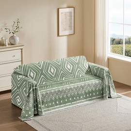 Maymiss Boho Couch Cover for Dogs Washable Chenille Sofa Covers Reversible Sofa Slipcover Pet Friendly for Sectional Sofa, 2 or 3 Cushion Couch (Boho1 Sage Green, 71" x 150")